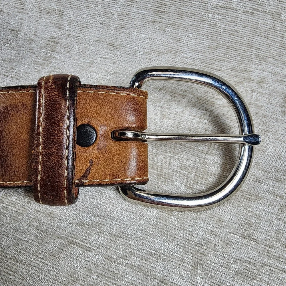 Silver Creek Classics Brown Leather Western Top Stitched Belt Silver Buckle~38
